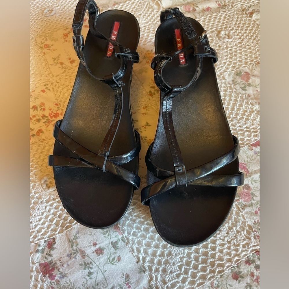 Prada platform wedge patent leather